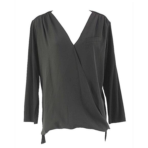Vince Camuto High Low Hem Wrap Front Viscose Poly Blend Top in Black Size Small - Picture 5 of 5